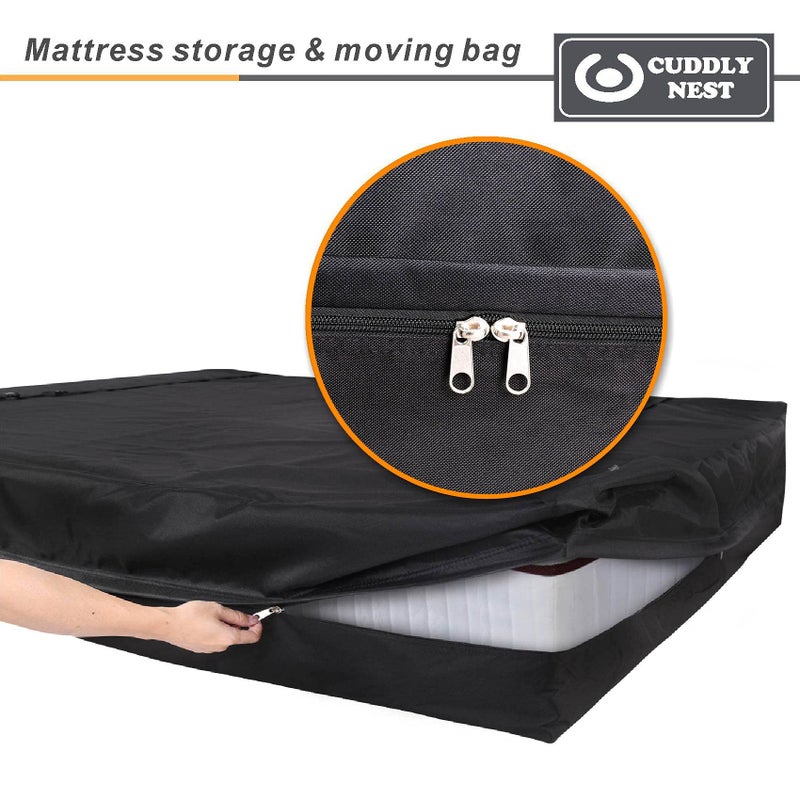 Cuddly Nest Waterproof Canvas Mattress Storage Bag for Moving and Storage â€“ Reusable Heavy Duty Mattress Bag with Zipper and Lifting & Moving Straps(Black, Queen) - Image 4